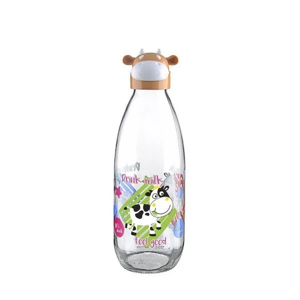 İnek Tasarımlı Sevimli Cam Suluk - Süt Şişesi 1000 ML (483483) - 2