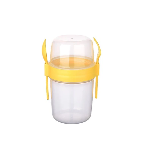Çift Hazneli - Çatal Kaşıklı Portatif Müsli -Atıştırmalık Kabı 650 ML (483483) - 2