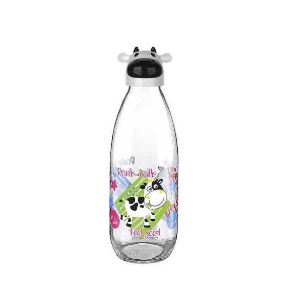 İnek Tasarımlı Sevimli Cam Suluk - Süt Şişesi 1000 ML (483483) - 5