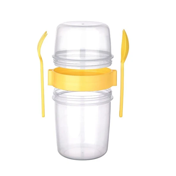 Çift Hazneli - Çatal Kaşıklı Portatif Müsli -Atıştırmalık Kabı 650 ML (483483) - 3