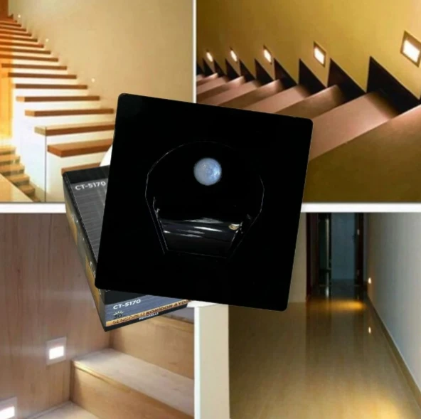 CATA CT 5170 1W Siyah Kasa Sensörlü Koridor Aydınlatması 3200K Gün Işığı - 3