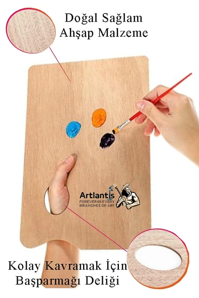 Ahşap Dikdörtgen Palet Naturel 20x30 cm 1 Adet Orta Boy Ahşap Boya Paleti Resim Boyama Tepsisi Akrilik Guaj Karıştırıcı - 2