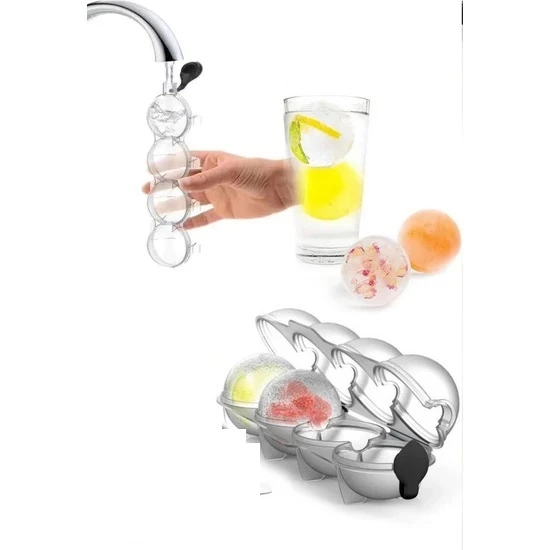 4 Bölmeli  Küre Buz Topu Kalıbı -  Yuvarlak Buz Topu (483483) - 2