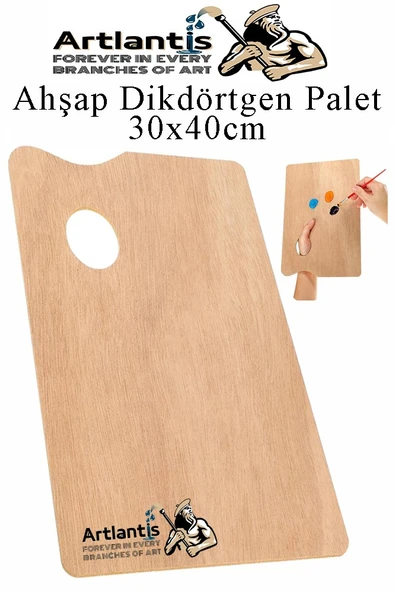 Ahşap Dikdörtgen Palet Naturel 30x40 cm 1 Adet Büyük Boy Ahşap Boya Paleti Resim Boyama Tepsisi Akrilik Guaj Karıştırıcı