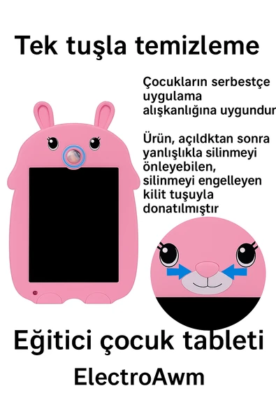 Tavşan Şekilli LCD Yazı ve Çizim Tableti  Çocuklar İçin Eğitici ve Eğlenceli Oyuncak Tablet - 4