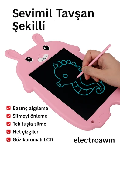 Tavşan Şekilli LCD Yazı ve Çizim Tableti  Çocuklar İçin Eğitici ve Eğlenceli Oyuncak Tablet - 2