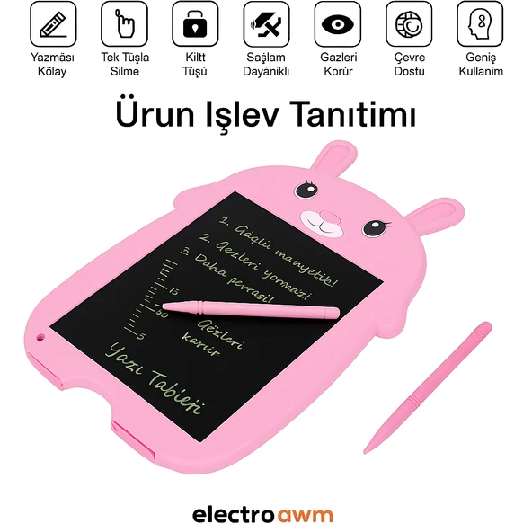 Tavşan Şekilli LCD Yazı ve Çizim Tableti  Çocuklar İçin Eğitici ve Eğlenceli Oyuncak Tablet - 3