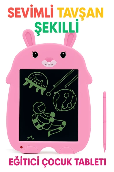 Tavşan Şekilli LCD Yazı ve Çizim Tableti  Çocuklar İçin Eğitici ve Eğlenceli Oyuncak Tablet