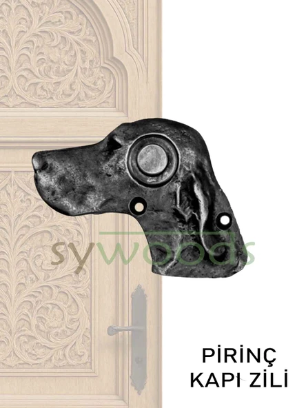 Köpek motif pirinç döküm dekoratif motifli kapı zili oksit siyah villa ev