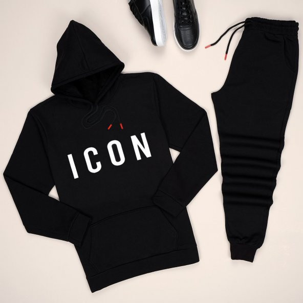 Siyah Icon Esh Düzsiyah Eşofman Takımı