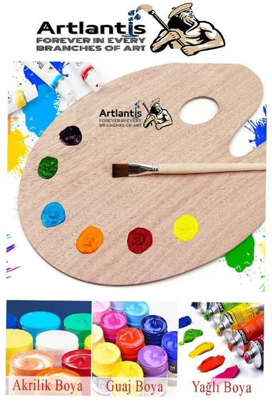 Ahşap Oval Palet Naturel 30x40 cm 2 Adet Büyük Boy Ahşap Boya Paleti Resim Boyama Tepsisi Akrilik Guaj Karıştırıcı 30x40 - 5