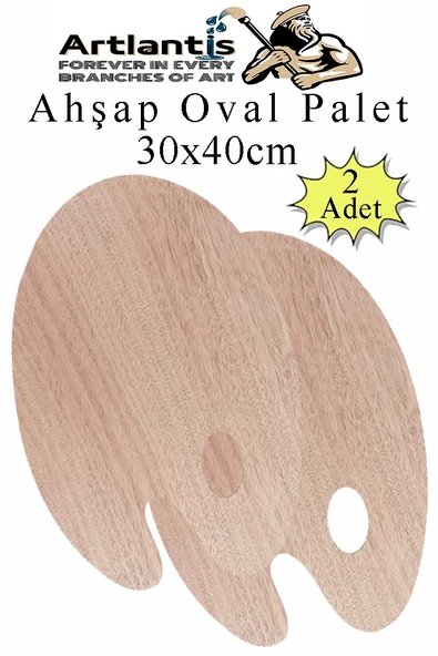 Ahşap Oval Palet Naturel 30x40 cm 2 Adet Büyük Boy Ahşap Boya Paleti Resim Boyama Tepsisi Akrilik Guaj Karıştırıcı 30x40