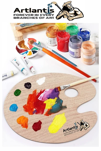 Ahşap Oval Palet Naturel 30x40 cm 2 Adet Büyük Boy Ahşap Boya Paleti Resim Boyama Tepsisi Akrilik Guaj Karıştırıcı 30x40 - 6