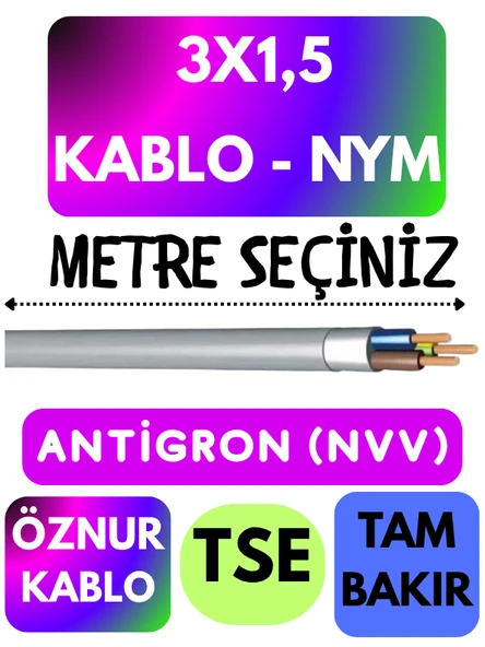 Öznur 3X1,5 ANTİGRON (NYM) Kablo (Gri) Metre Seçenekli