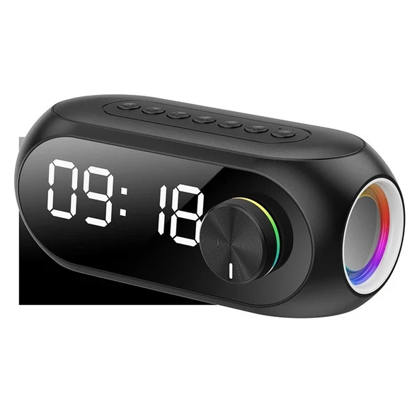 RGB LED Işıklı Bluetooth Hoparlör Dijital Alarm Saat FM Radyo MP3 Destekli Şarjlı - 4