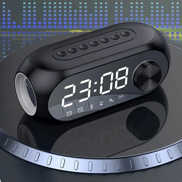 RGB LED Işıklı Bluetooth Hoparlör Dijital Alarm Saat FM Radyo MP3 Destekli Şarjlı - 6