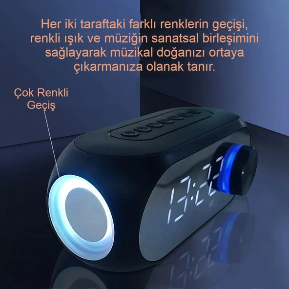 RGB LED Işıklı Bluetooth Hoparlör Dijital Alarm Saat FM Radyo MP3 Destekli Şarjlı
