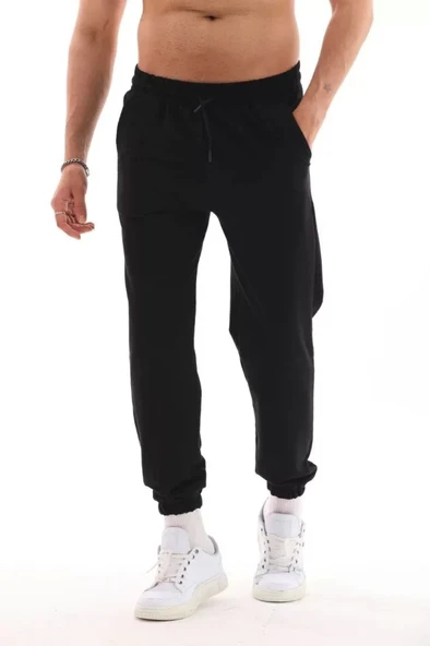 Unisex İki İplik Eşofman Altı - Siyah - 3