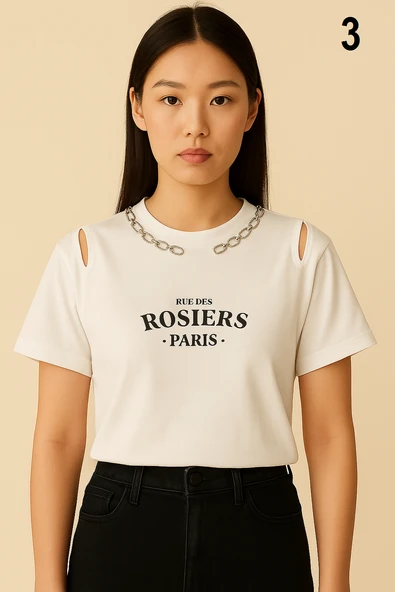 KADIN Zincir Aksesuar Detaylı 1. Kalite Tişört. - 7