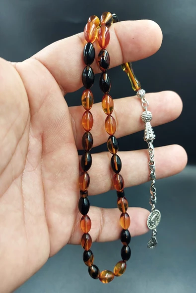 Sarı Siyah Arpa Kesim Ateş Kehribar Tespih - 1
