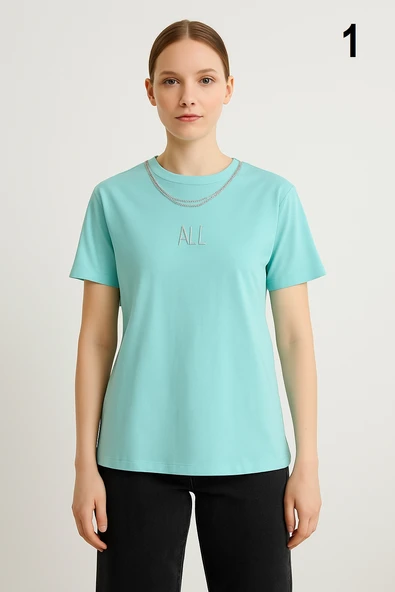 KADIN Zincir Aksesuar Detaylı 1. Kalite Tişört. - 2