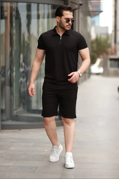 Erkek Yakalı Fermuarlı T-shirt şort Ikili Takım ürün görseli