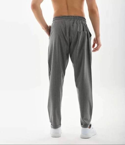 Unisex Çizgili Eşofman Altı - Füme - 2