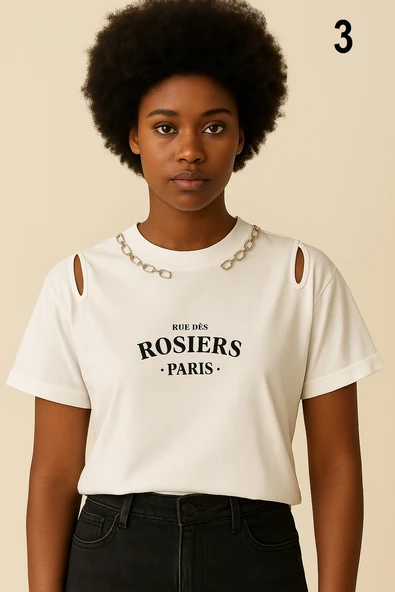 KADIN Zincir Aksesuar Detaylı 1. Kalite Tişört.