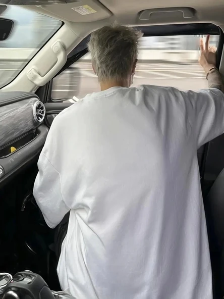 Baskılı Oversize Bisiklet Yaka T-shirt - Beyaz - Resim 3