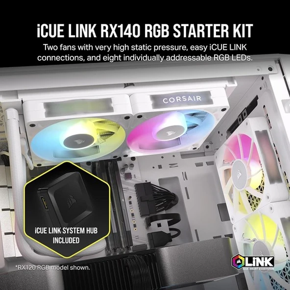 CORSAIR QX120 CO-9051024-WW 14CM RGB KASA FANI+HUB KIT BEYAZ 2-li paket - 2