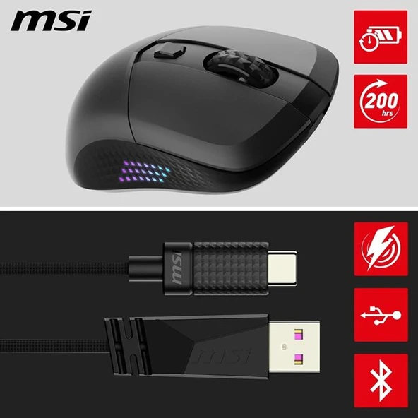 MSI GG VERSA 300 ELITE 26000dpi Kablosuz Bluetooth 5.3 Usb 2.0 Kablosuz Mouse - 3