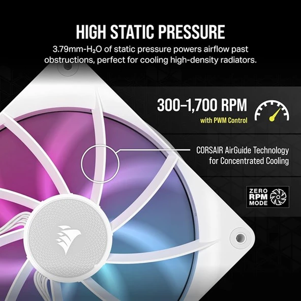 CORSAIR QX120 CO-9051024-WW 14CM RGB KASA FANI+HUB KIT BEYAZ 2-li paket - 4