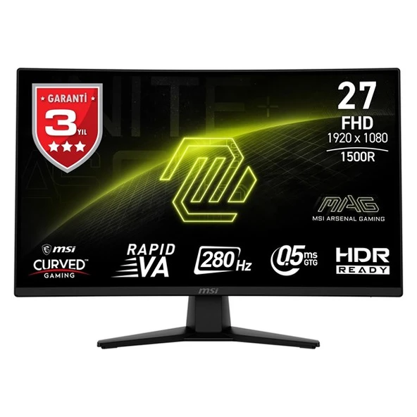 MSI 27" VA MAG 274CXF 0.5MS 280HZ HDMI-DP KAVISLI GAMING MONİTÖR 1920X1080