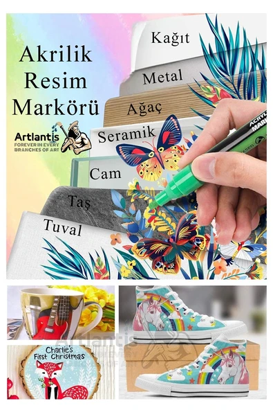 12 Renk Akrilik Markör Keçeli Kalem 1 Adet 12 li Acrylic Marker Taş Cam Metal Seramik Plastik Tuval Ahşap 0.7-1 cm - 4