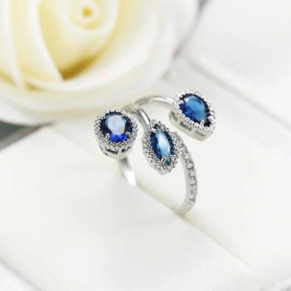 Açık Ayarlanabilir Yüzük - Mavi - London Mavi Topaz, Siyah Oniks, Granat, Beyaz Topaz - 2