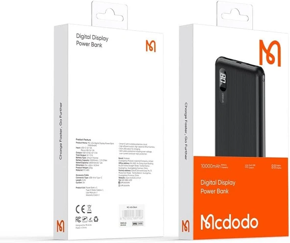 Mcdodo Mc 4341 2 Usb Çıkışlı Dijital Ekranlı 10 000 Mah Powerbank 10 5W - Resim 2