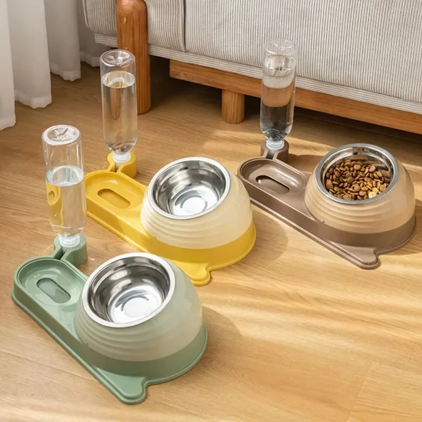 Eğik Kedi ve Küçük Hayvan Mama Kabı - Salyangoz Tasarımı - Gri - 2