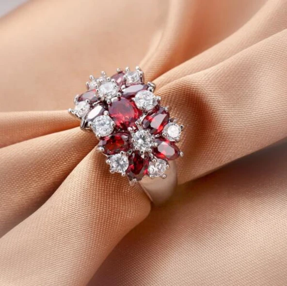 Garnet Taşlı Gümüş Yüzük - Kırmızı - Boyut 8 - 3