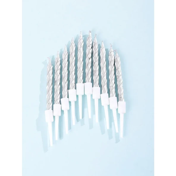 Sarmal Doğum Günü Mumları - 10 Adet Gümüş - Resim 6