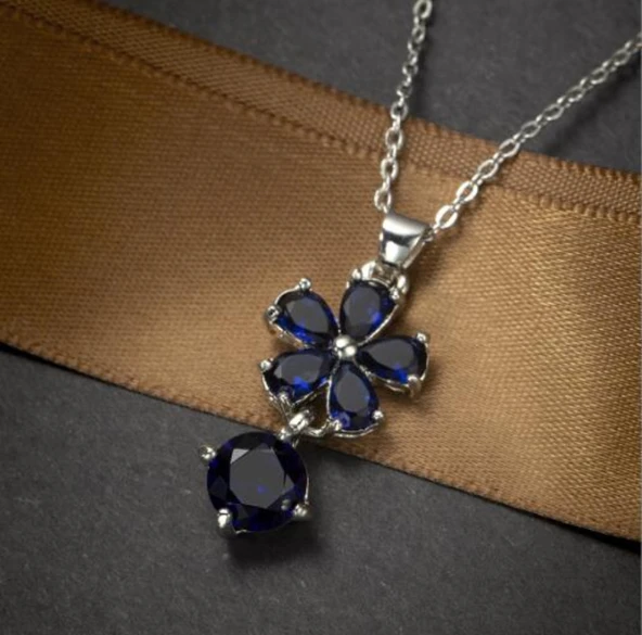 Mavi Topaz Takı Seti - Gümüş Kolye ve Sarkan Küpe - 5