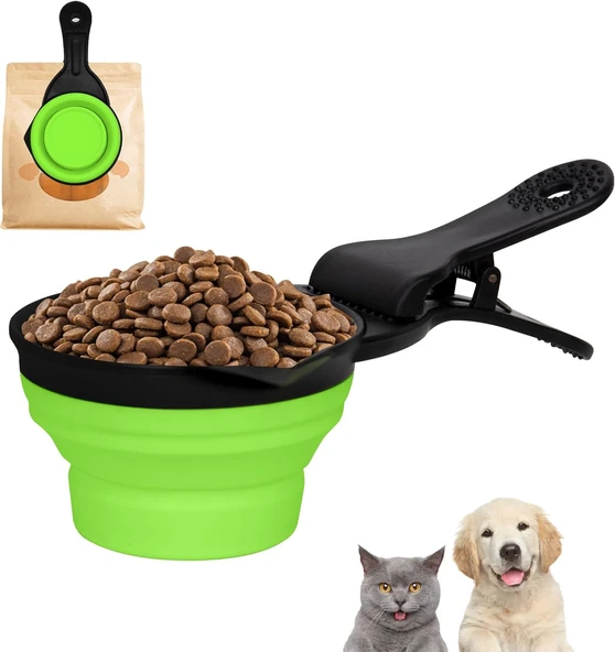 Katlanabilir Evcil Hayvan Mama Kaşığı Torba Klipsi Ölçü Kabı - Yeşil - 0.5 Cup (118ml)