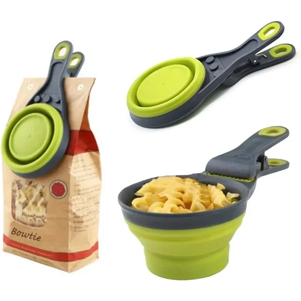 Katlanabilir Evcil Hayvan Mama Kaşığı Torba Klipsi Ölçü Kabı - Yeşil - 0.5 Cup (118ml) - 3