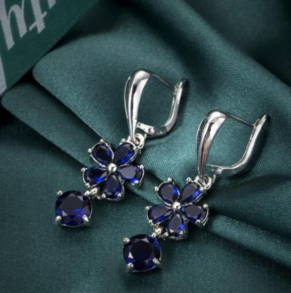 Mavi Topaz Takı Seti - Gümüş Kolye ve Sarkan Küpe - 4
