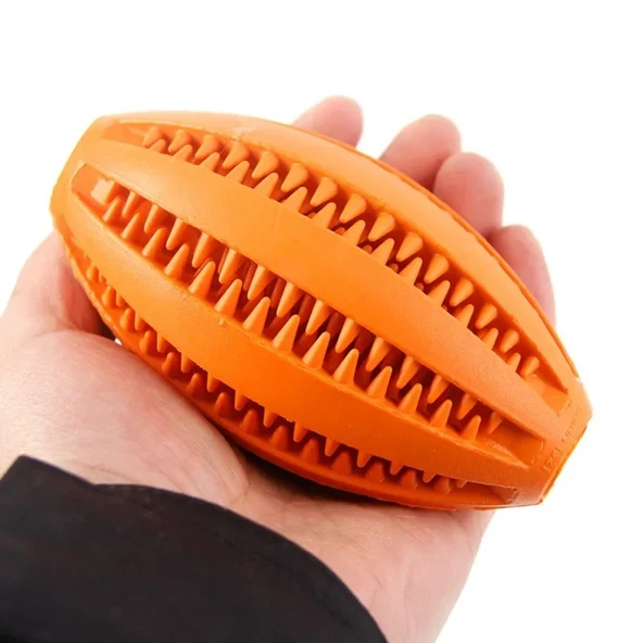 Yumuşak Evcil Hayvan Çiğneme Oyuncağı - Turuncu Rugby Topu - 12cm