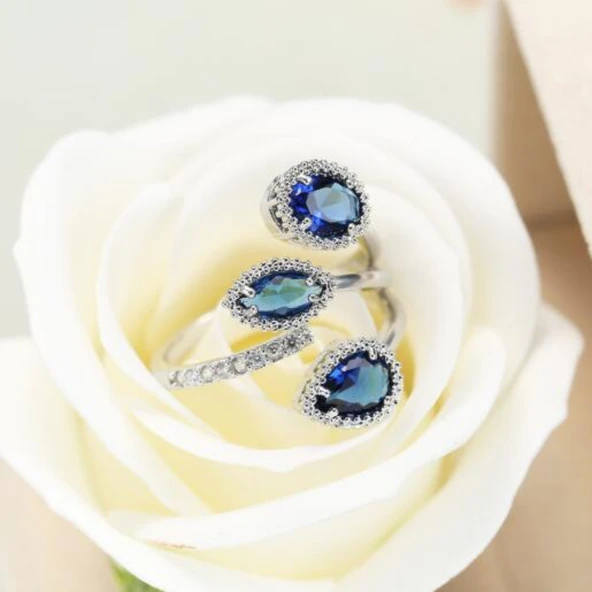 Açık Ayarlanabilir Yüzük - Mavi - London Mavi Topaz, Siyah Oniks, Granat, Beyaz Topaz - 3