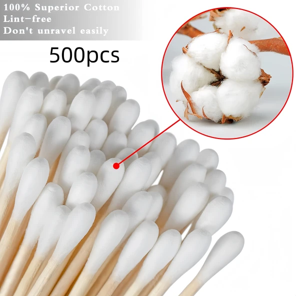 Ahşap Saplı Pamuklu Kulak Çubuğu - 300 Adet - 15 cm - 4