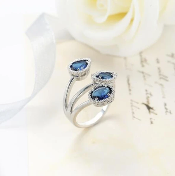 Açık Ayarlanabilir Yüzük - Mavi - London Mavi Topaz, Siyah Oniks, Granat, Beyaz Topaz - 4