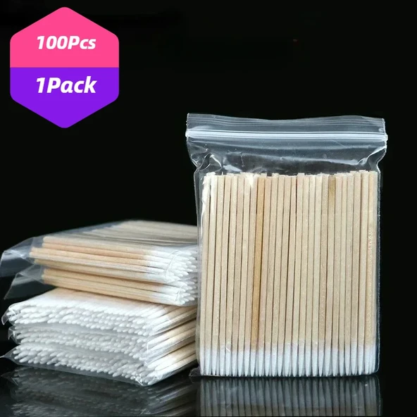 Ahşap Pamuklu Kulak Çubuğu - 100 Adet