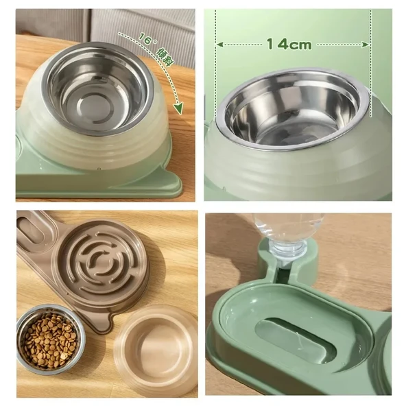 Eğik Kedi ve Küçük Hayvan Mama Kabı - Salyangoz Tasarımı - Gri - 7