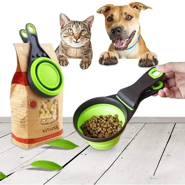 Katlanabilir Evcil Hayvan Mama Kaşığı Torba Klipsi Ölçü Kabı - Yeşil - 0.5 Cup (118ml) - 12